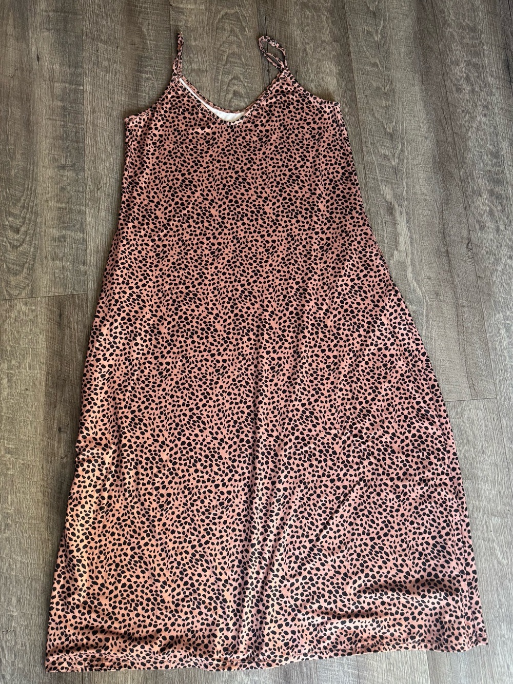 Brown Leopard-Print Maxi Slip Dress with Spaghetti Straps Medium